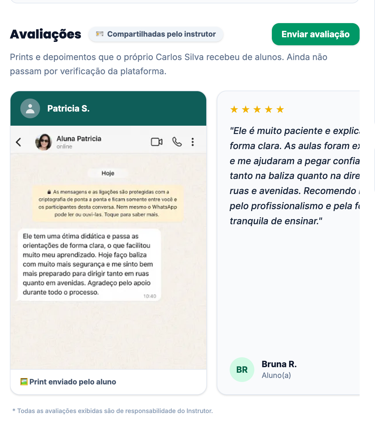 Resultado final com a avaliação publicada no mini site