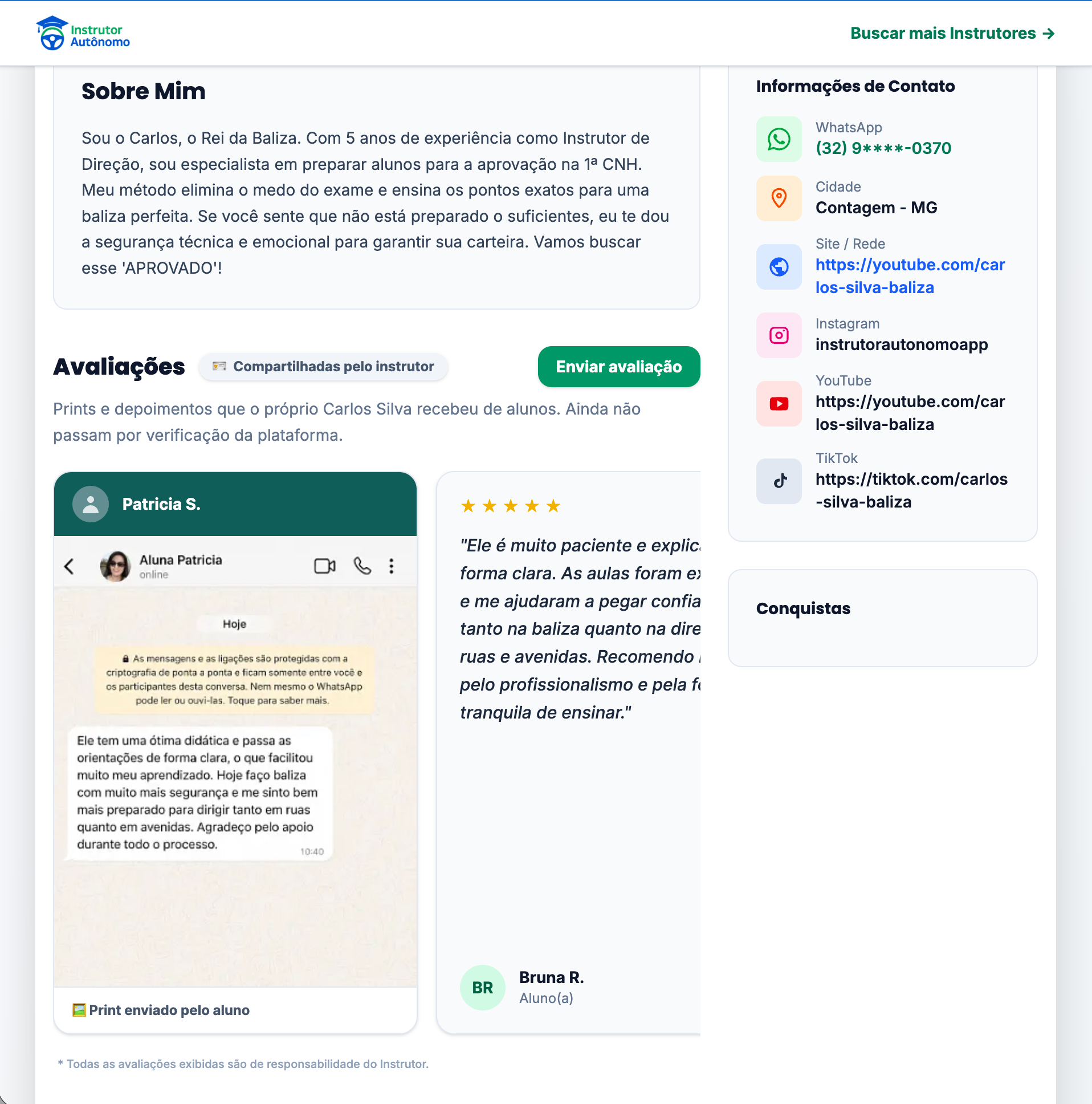 Nova seção de avaliações destacada no mini site